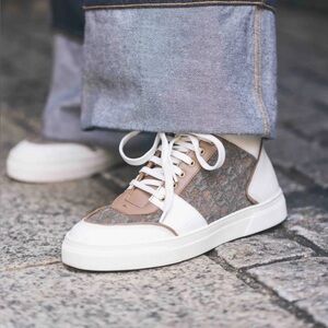 MaxMara Stylish White and Brown high top Sneakers